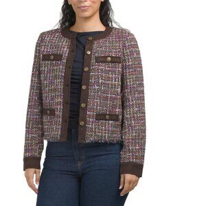 ECRU Brown Multi Mix Media Round Neck Jacket